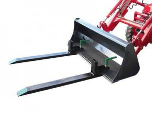Medium Duty Pallet Forks Clamped onto a Tractor Bucket