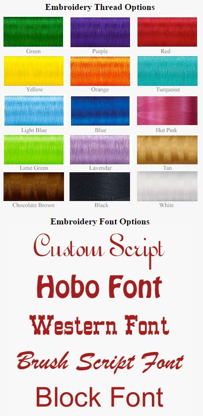 saddle pad embroidery colors and fonts