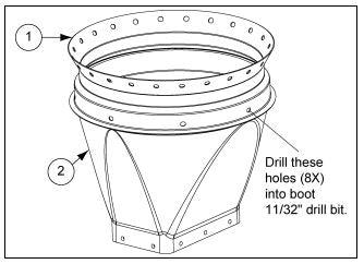 a straight feed bin boot attached to the taper hopper collar