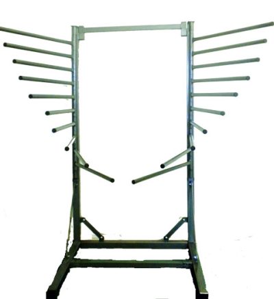 close up of saddle blanket rack with twenty arms