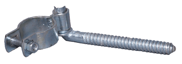 close up of lag bolt gate hinge
