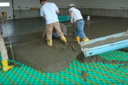 cement falling on floor panels