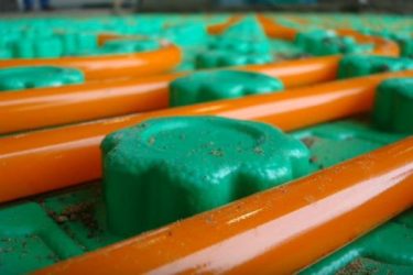 knobs on heated floor panels holding the pex tubing