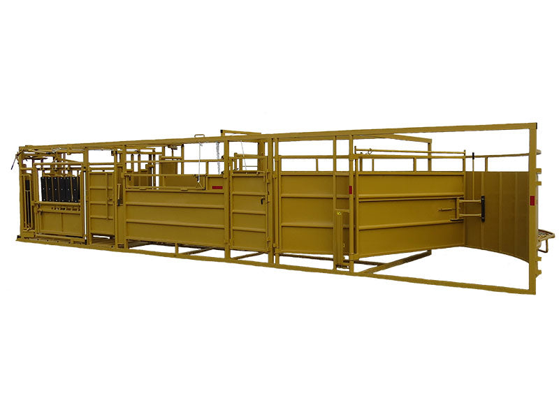 side of cattle alley with head gate and squeeze chute