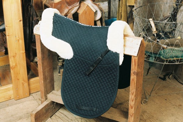sheepskin dressage saddle pad with black quilting