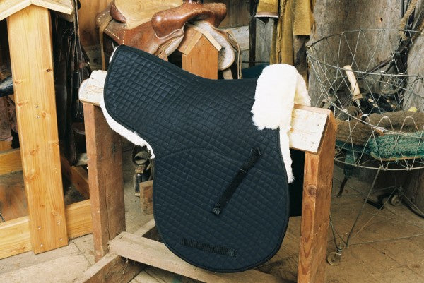 sheepskin saddle pad with black quilting