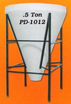 Close-up of .5-ton poly grain bin hopper cone and steel legs