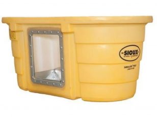 hog drinker installed in yellow tank