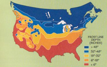 map of US frost line depths
