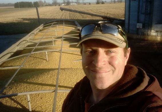 Brian Scott grows soybeans on the family farm in Indiana. Soybean farmer in Indiana.