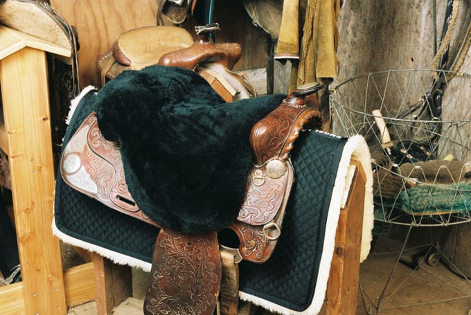 saddle seat cover in black sheepskin