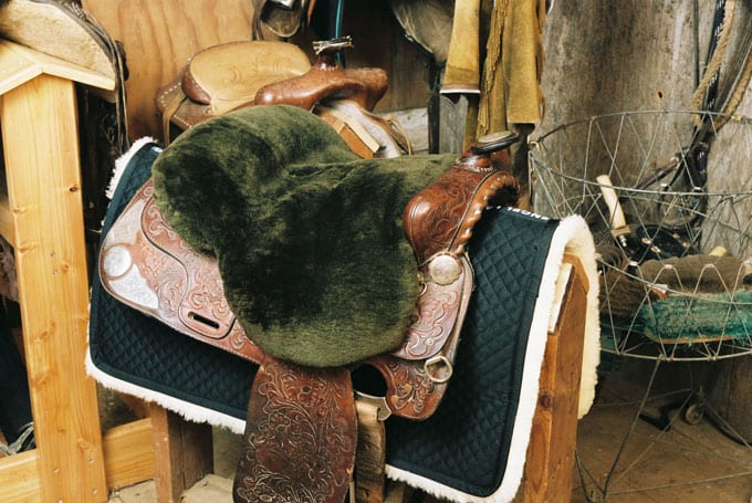 Brown sheepskin saddle seat cover