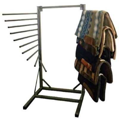 saddle pads resting on the saddle blanket rack with 20 arms