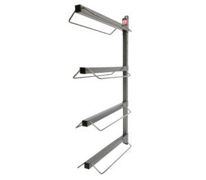 free-standing saddle rack holding four saddles