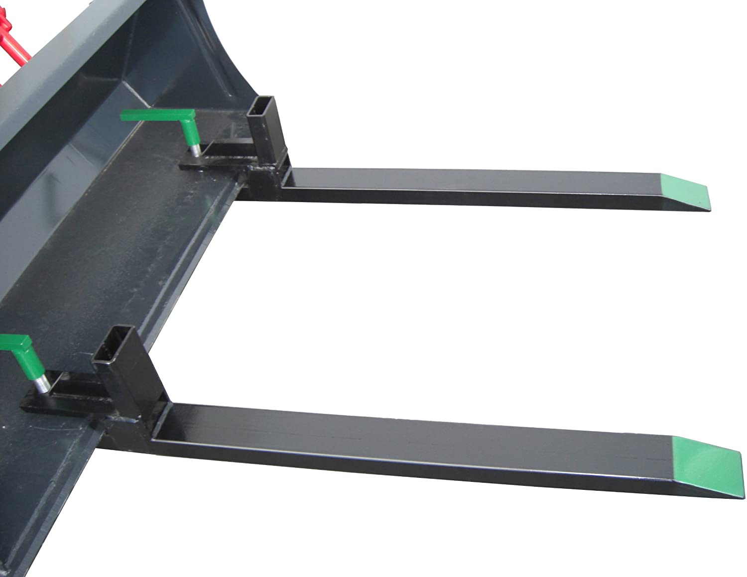 clamp on pallet forks mounted to a tractor bucket