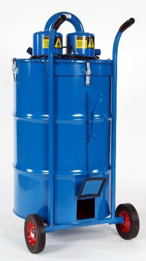 large barrel vacuum with cleanout door in the back