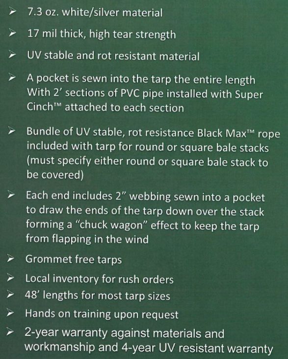Hay Tarp Specification Sheet