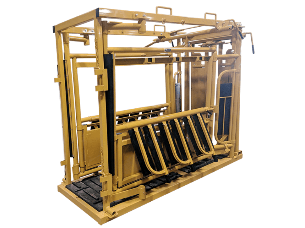 livestock squeeze chute with doors open