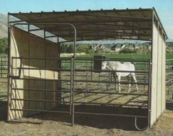 horse shelter with front gate attached