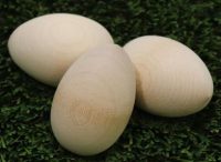 wooden eggs on a counter