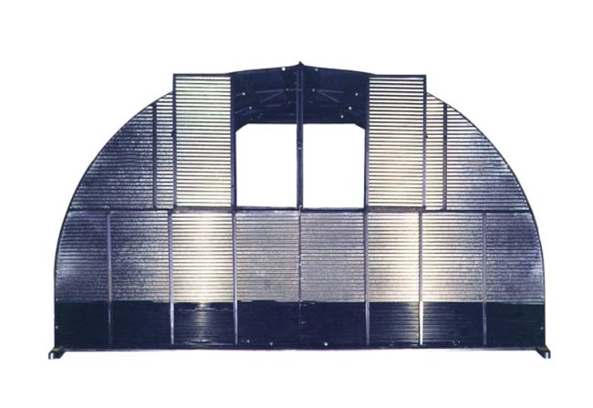 metal shelter with back doors open